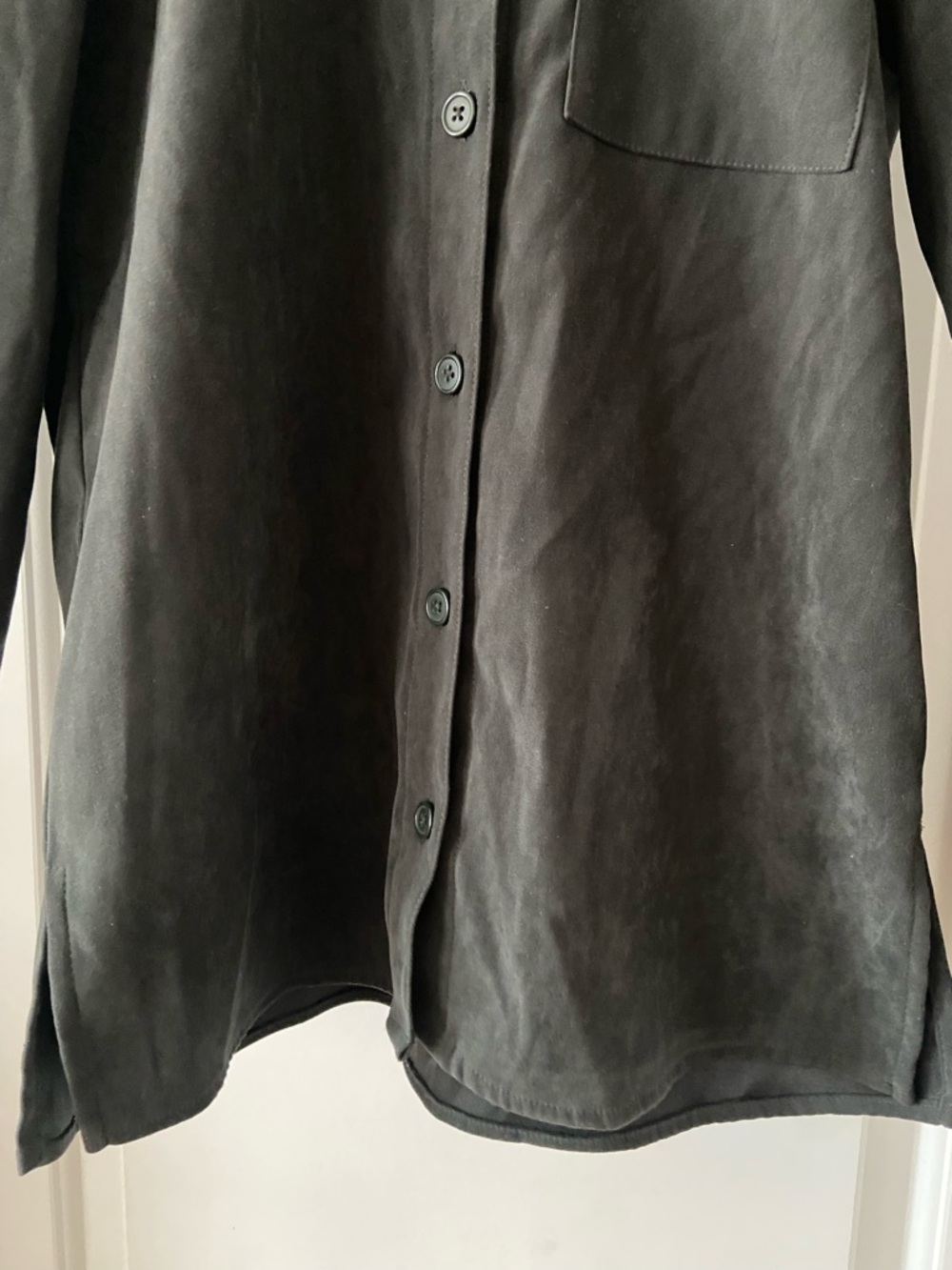 Larry Levine Midnight Green Button-Up Suede Top - Picture 5 of 7